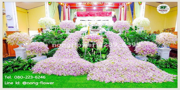 ดอกไม้งานศพ สวนดอกไม้ประดับงานศพ ดอกไม้หน้าศพแบบสวน สวนนกยูงดอกไม้หน้าหีบ ดอกไม้หน้าศพแบบนกยูง ดอกไม้งานศพนกยูงและสวน ดอกไม้หน้าเมรุ สวยหรู แบบที่ 41